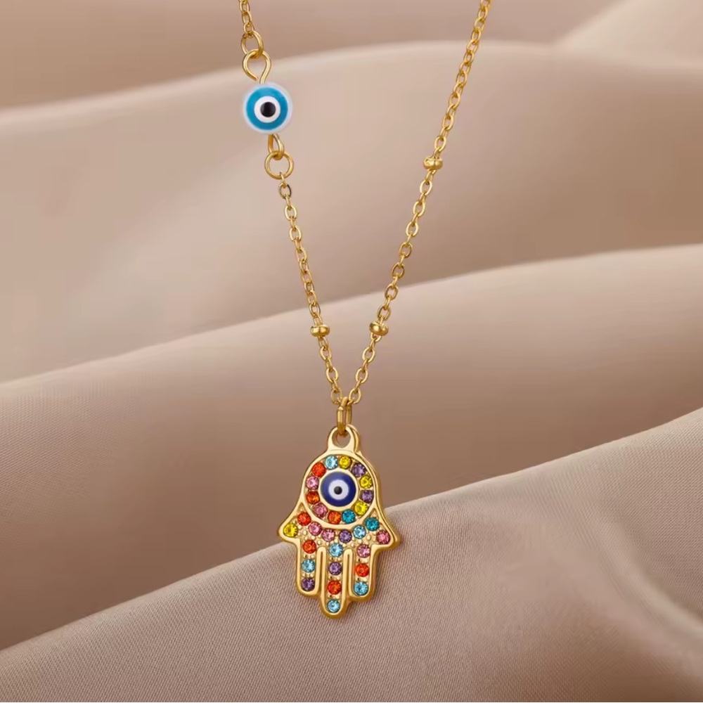 Colorful Evil Eye Hamsa Necklace
